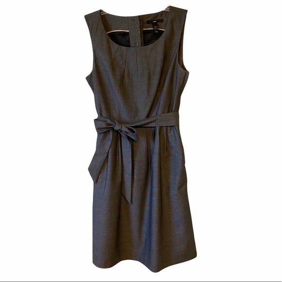 H&M Career Dress Tie Waist Button Detail Gray Sz 8 - Picture 1 of 11